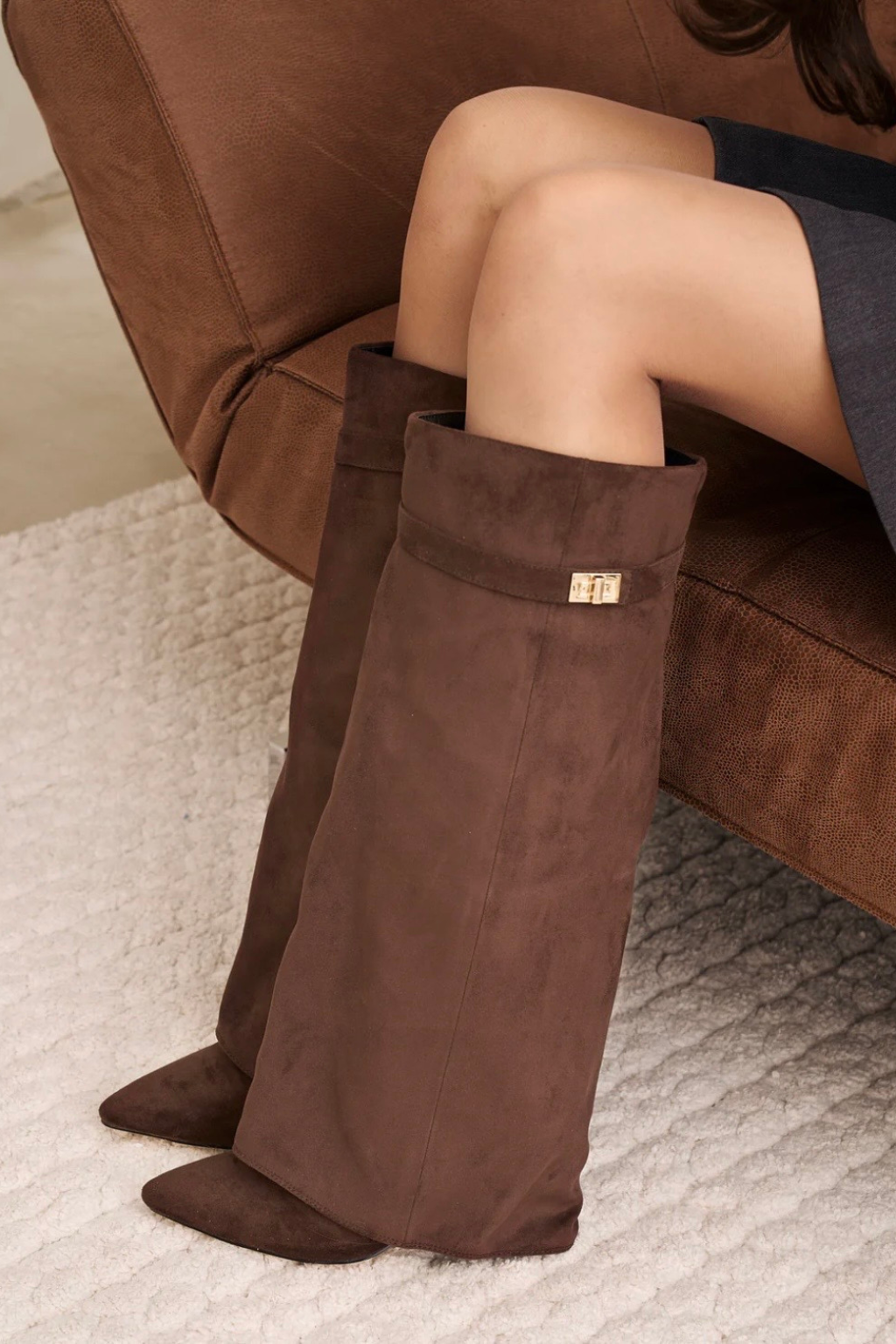 Lmouré Brown Suede Knee High Boots