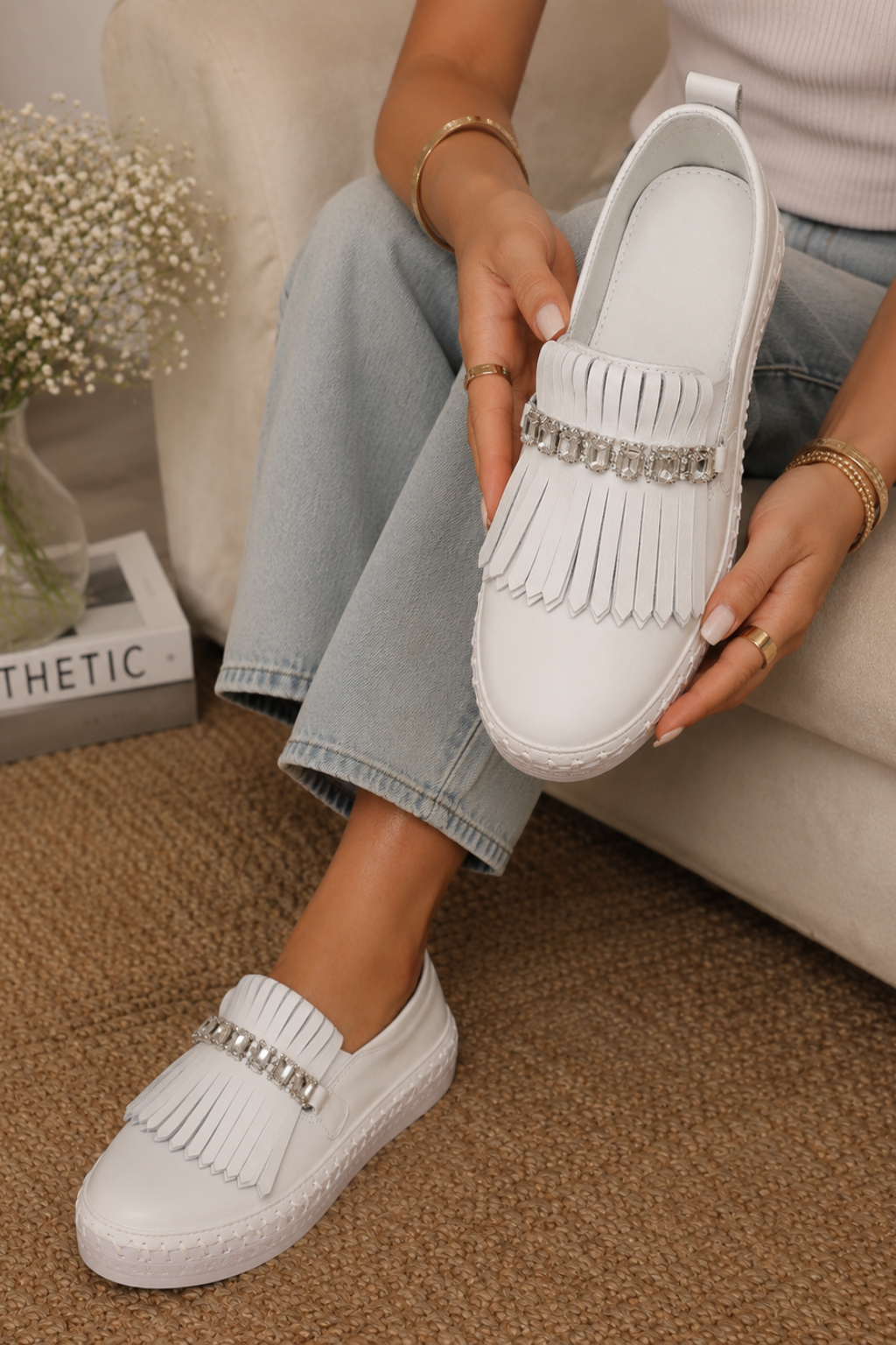 Lmouré Éclat White Crystal Loafers