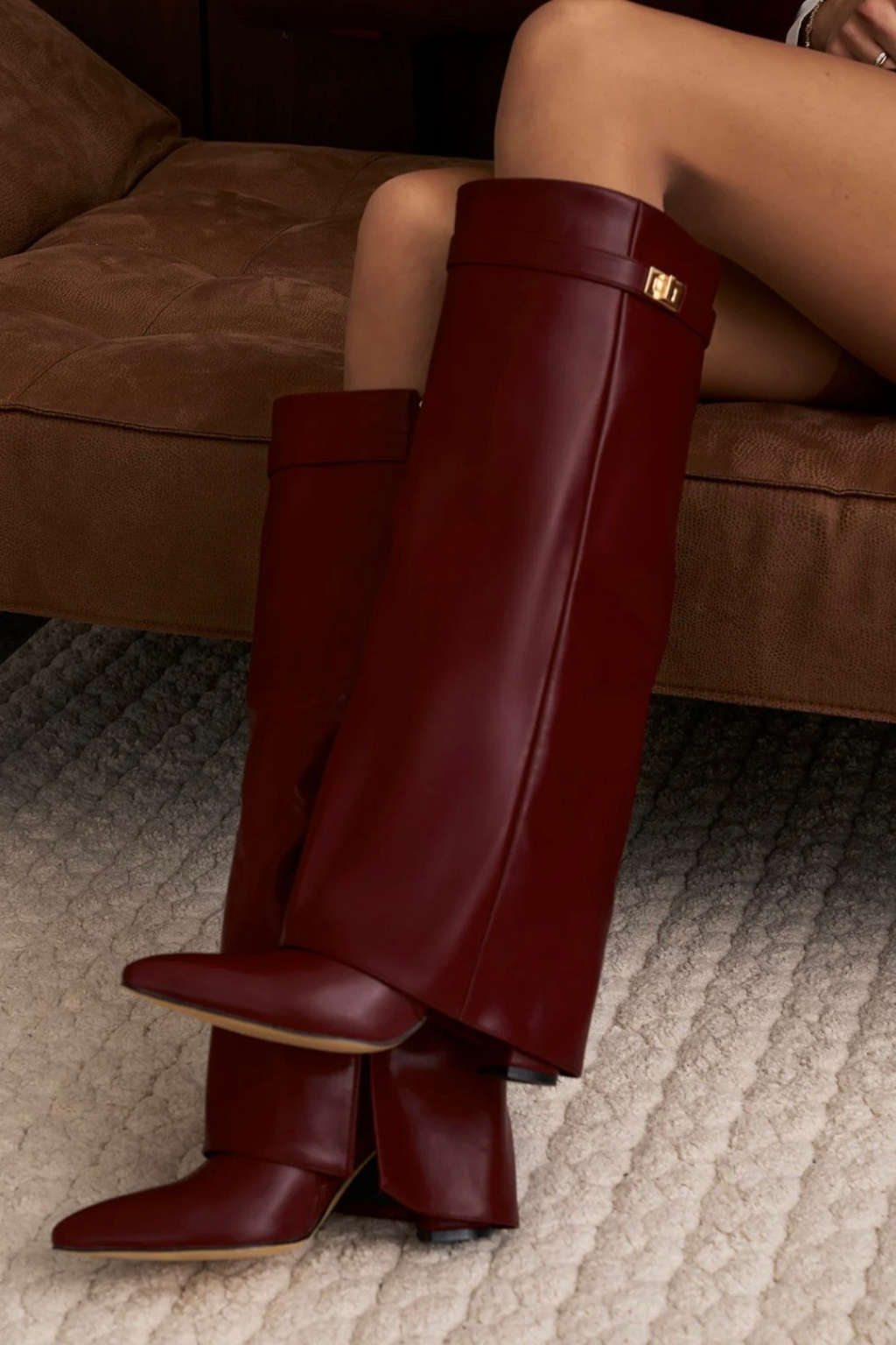 Lmouré Burgundy Leather Knee High Boots