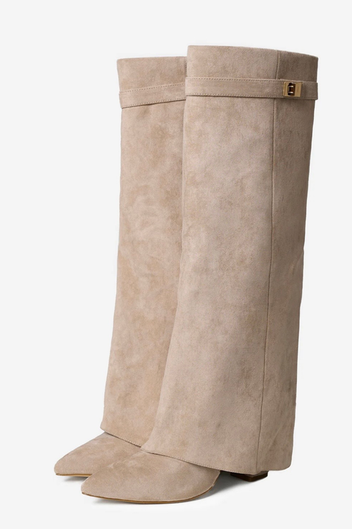 Lmouré Beige Suede Knee High Boots