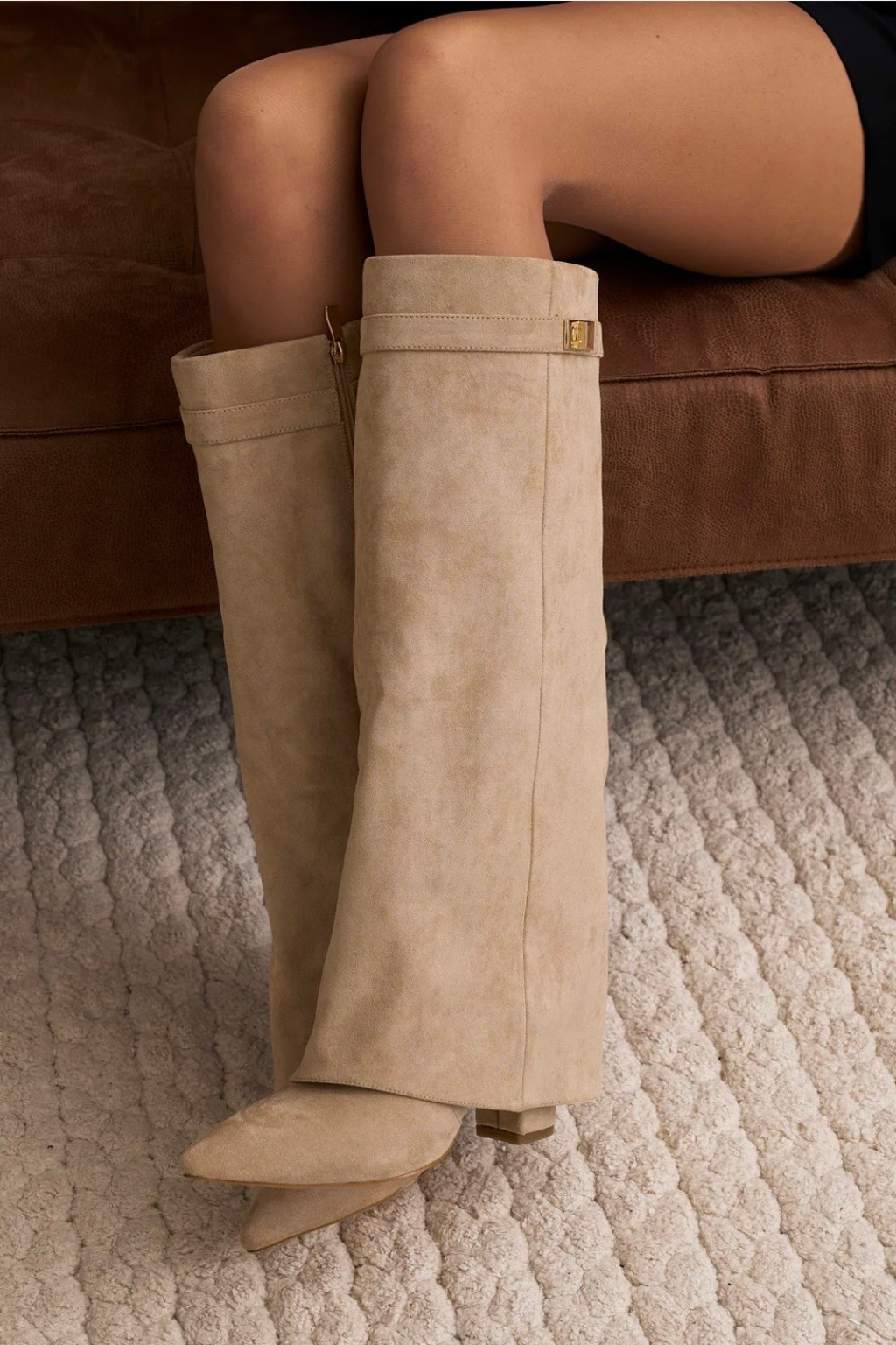 Lmouré Beige Suede Knee High Boots