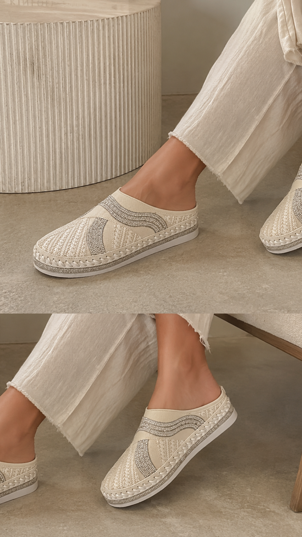 Lmouré Riviera White Crystal Slides